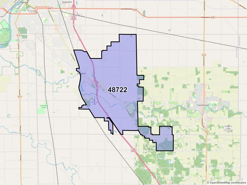 Map of ZIP Code 48722 — Bridgeport, MI
