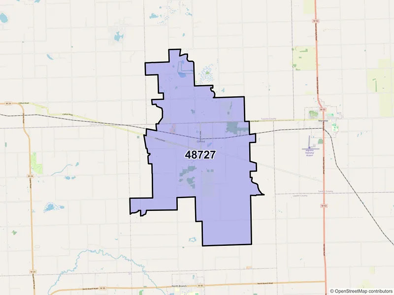 Map of Clifford, Michigan and ZIP codes