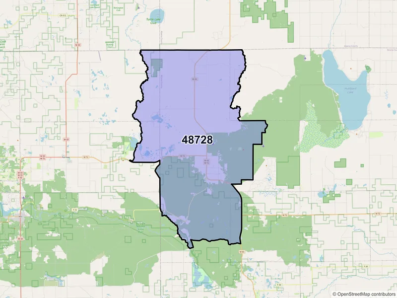 Map of Curran, Michigan and ZIP codes