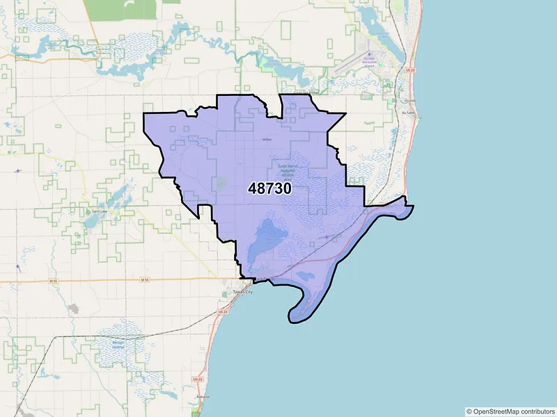 Map of ZIP Code 48730 — East Tawas, MI