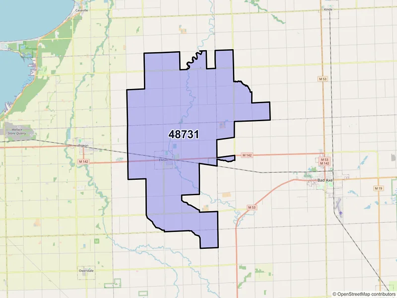 Map of Elkton, Michigan and ZIP codes