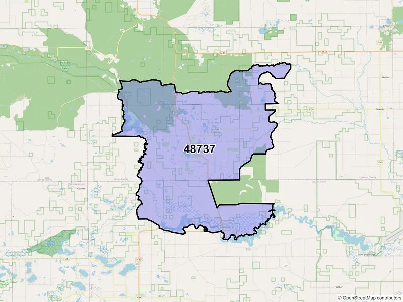 Map of Glennie, Michigan and ZIP codes