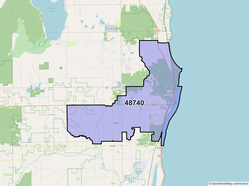 Map of ZIP Code 48740 — Harrisville, MI