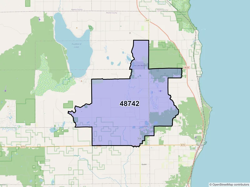 Map of ZIP Code 48742 — Lincoln, MI