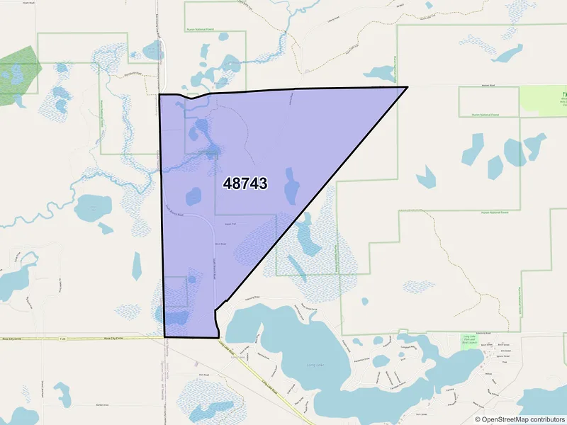 Map of ZIP Code 48743 — Long Lake, MI