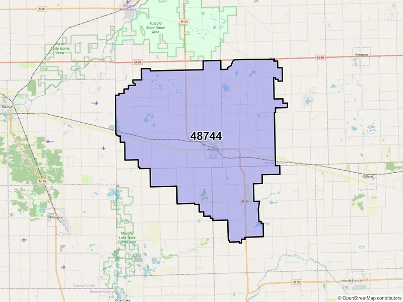 Map of ZIP Code 48744 — Mayville, MI