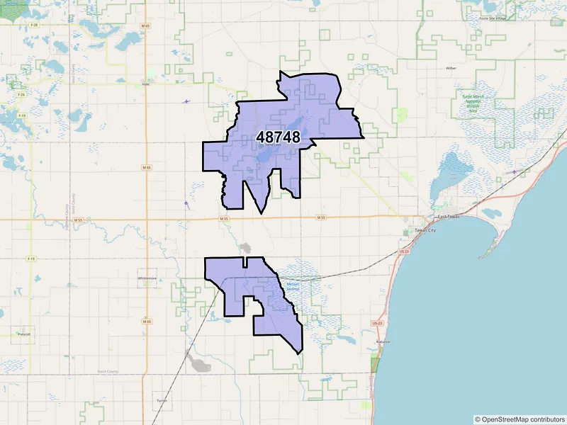 Map of ZIP Code 48748 — National City, MI