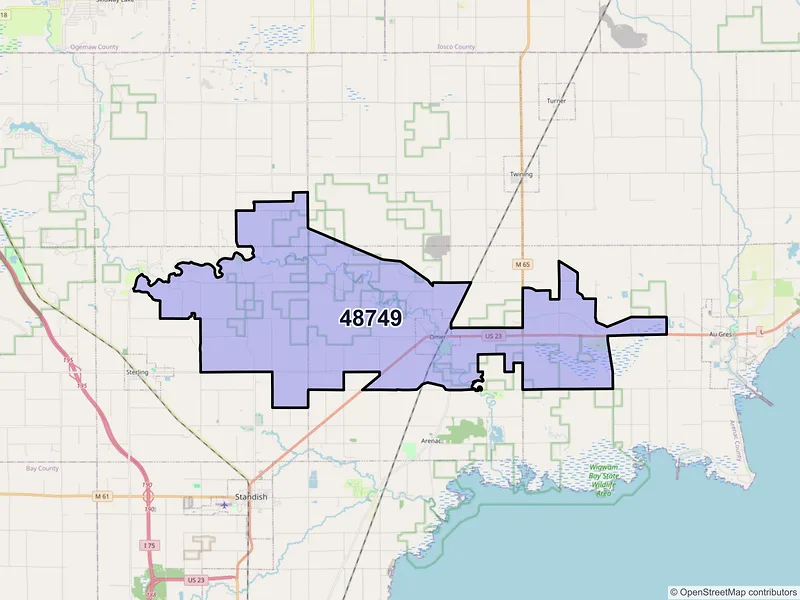 Map of ZIP Code 48749 — Omer, MI