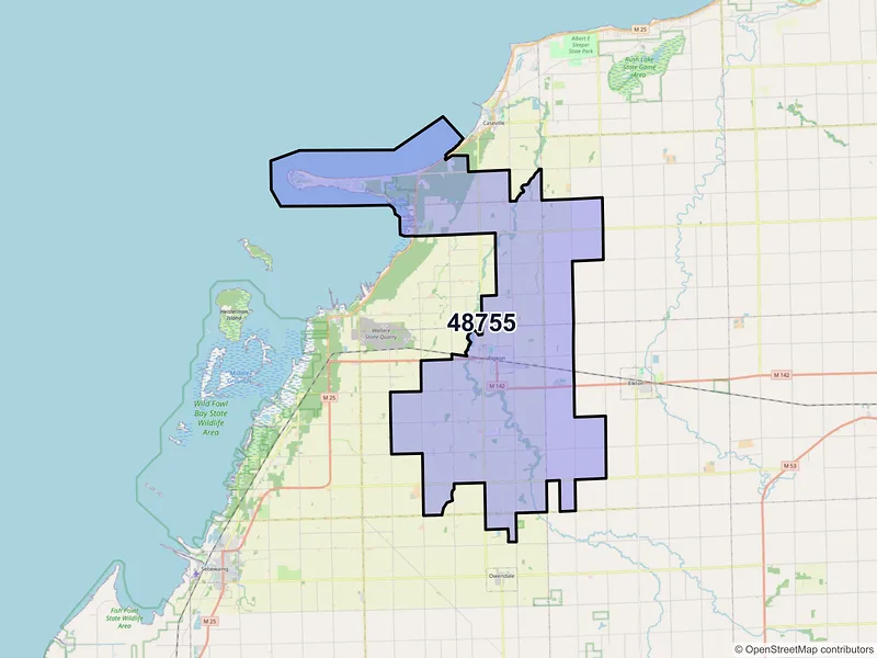 Map of ZIP Code 48755 — Pigeon, MI