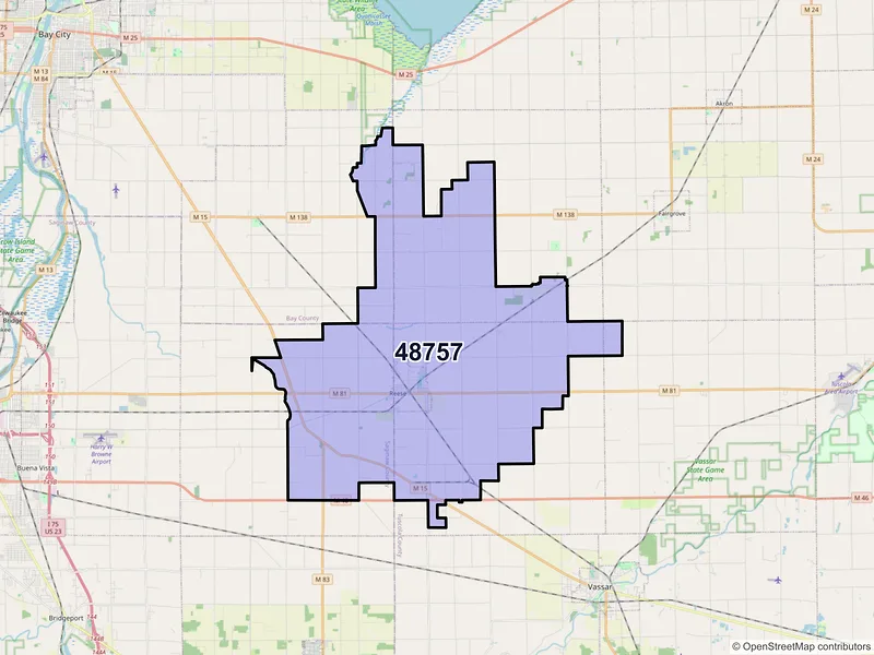 Map of Reese, Michigan and ZIP codes