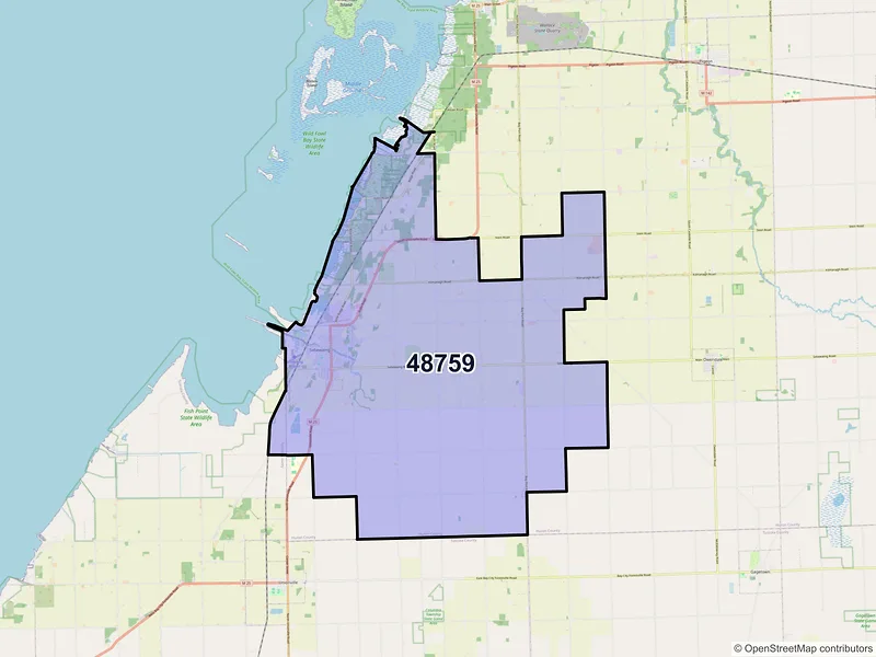 Map of Sebewaing, Michigan and ZIP codes
