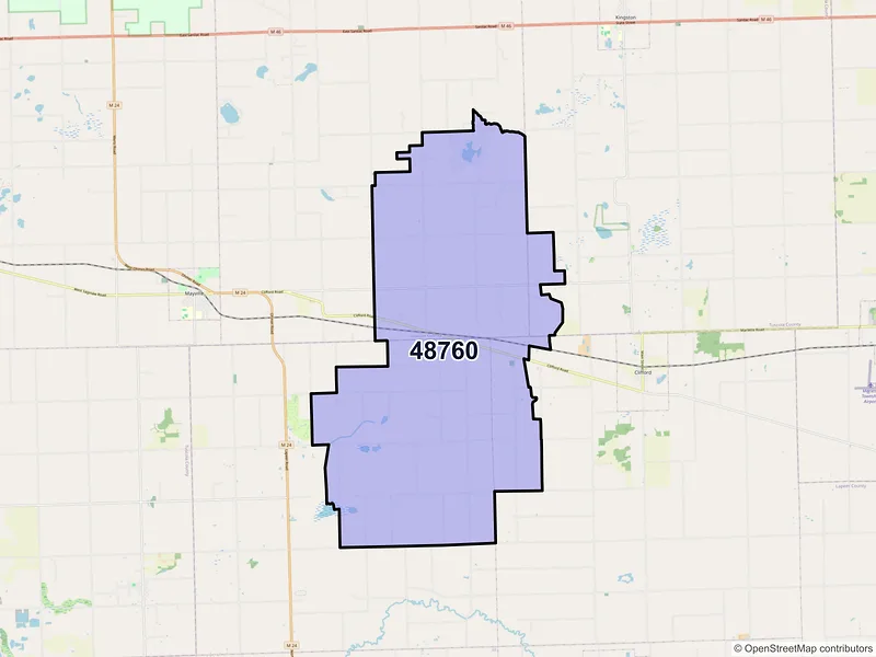 Map of ZIP Code 48760 — Silverwood, MI