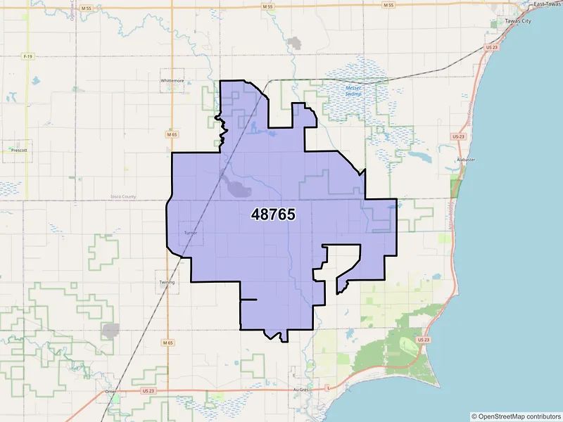 Map of ZIP Code 48765 — Turner, MI