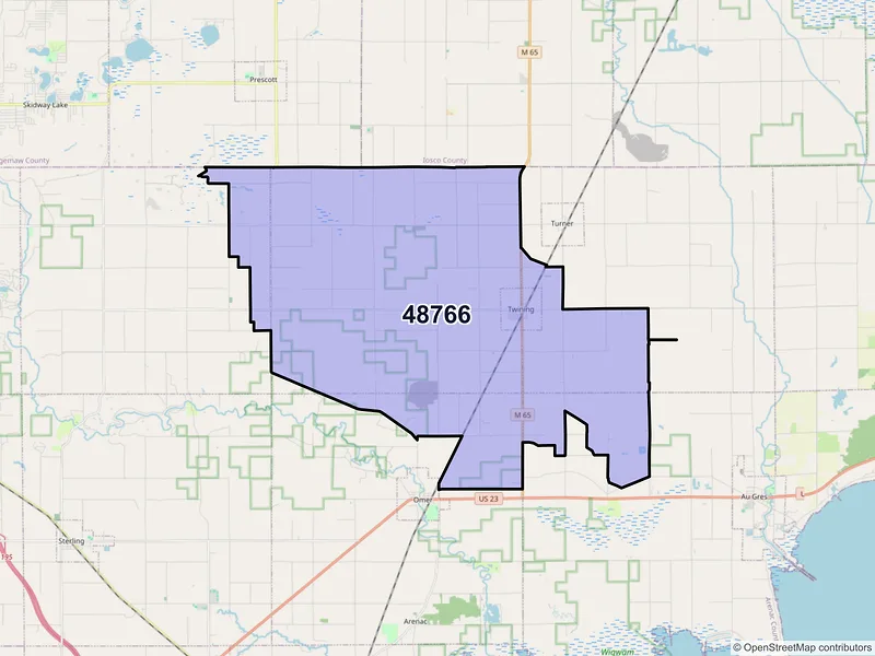 Map of ZIP Code 48766 — Twining, MI