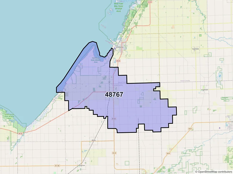 Map of ZIP Code 48767 — Unionville, MI