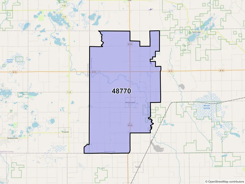Map of ZIP Code 48770 — Whittemore, MI