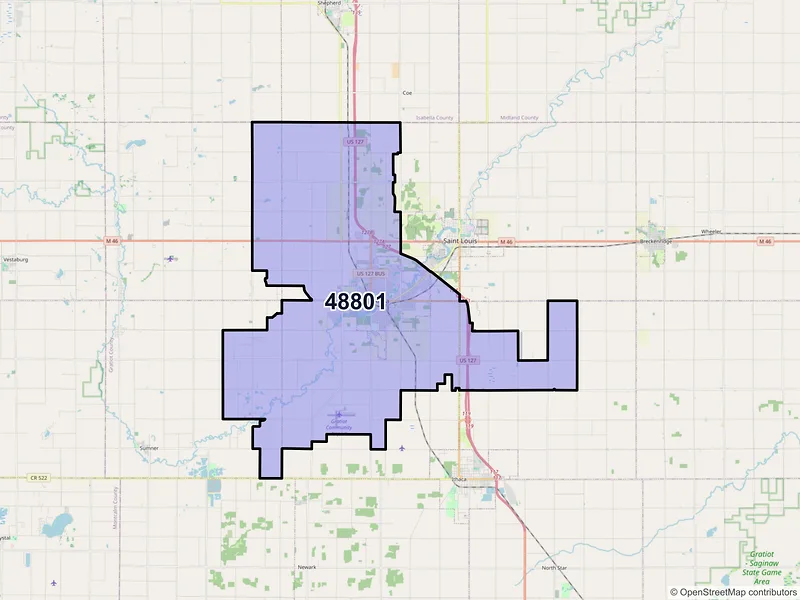 Map of ZIP Code 48801 — Alma, MI