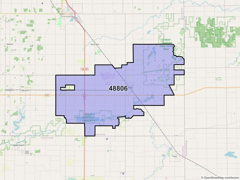 Map of ZIP Code 48806 — Ashley, MI