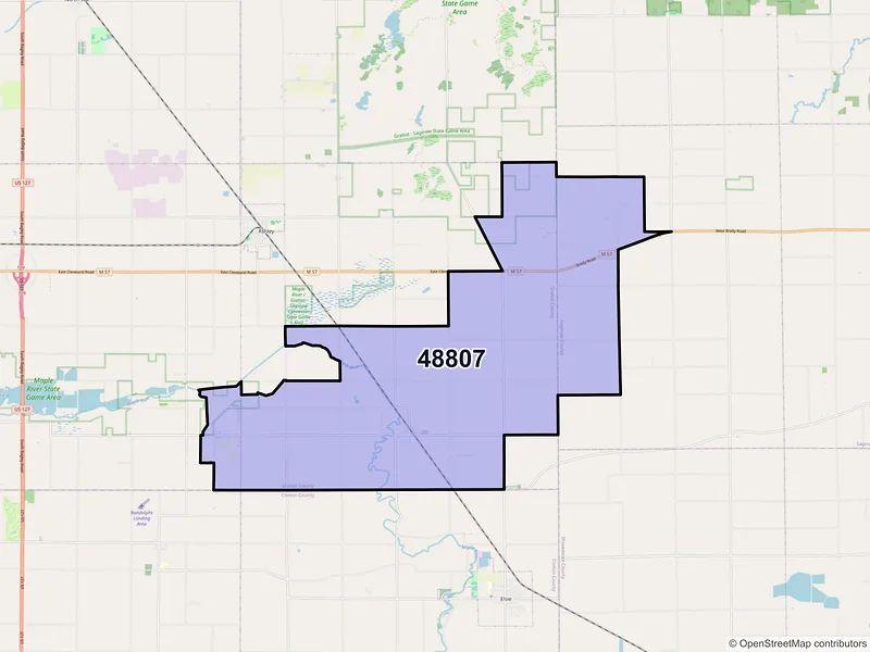 Map of ZIP Code 48807 — Bannister, MI