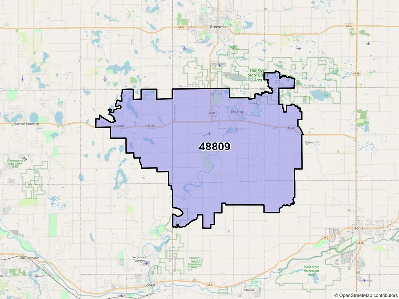 Map of ZIP Code 48809 — Belding, MI