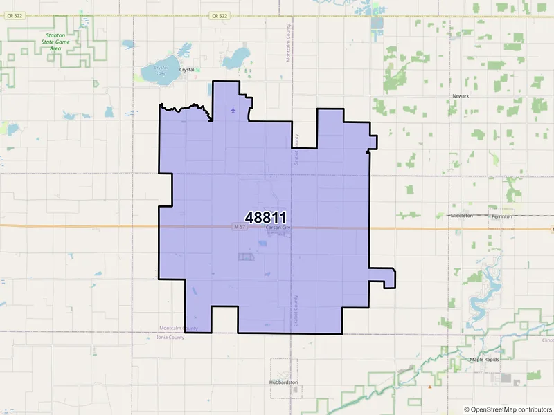Map of ZIP Code 48811 — Carson City, MI