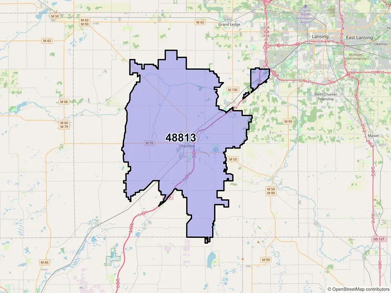 Map of ZIP Code 48813 — Charlotte, MI