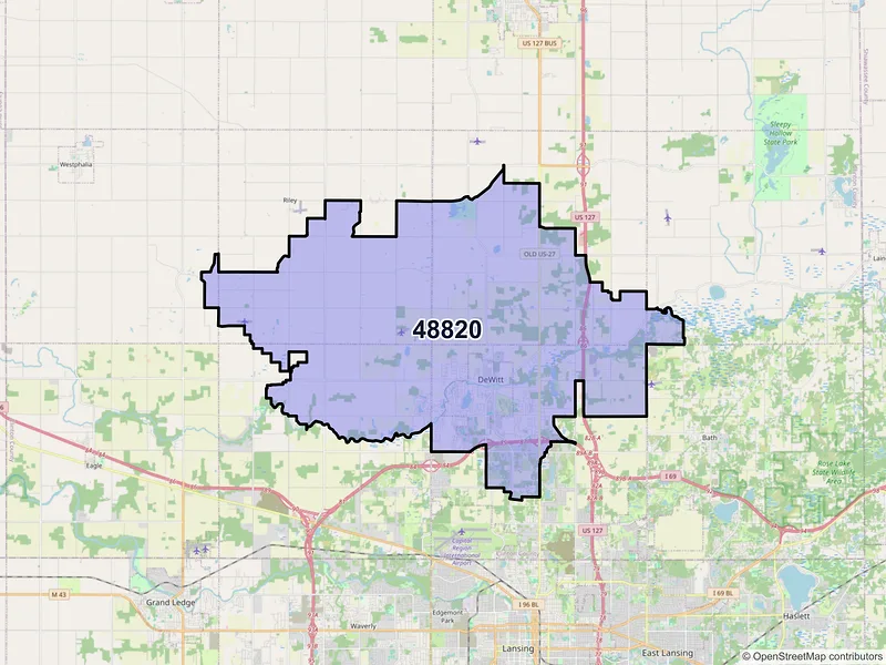Map of Dewitt, Michigan and ZIP codes