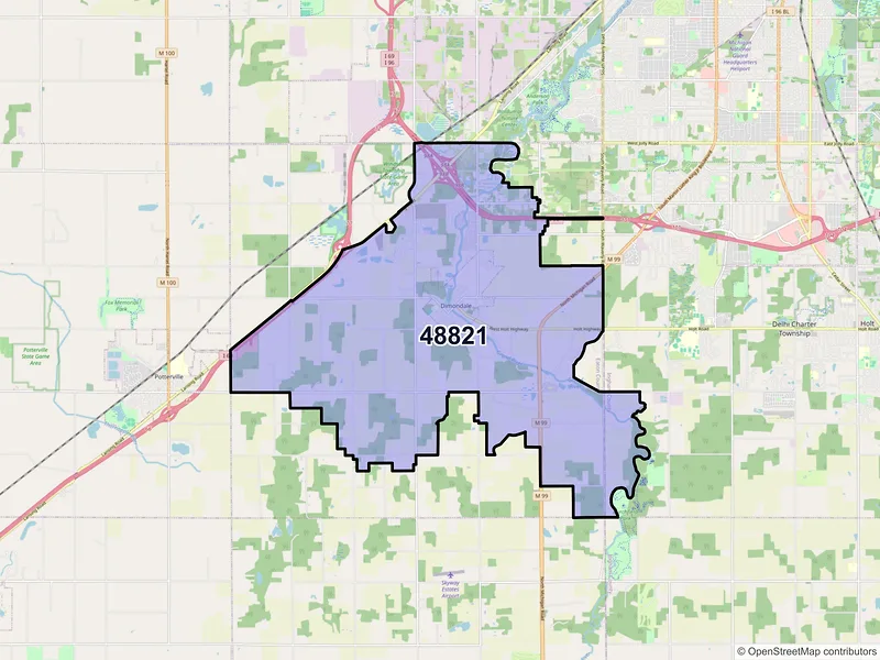 Map of ZIP Code 48821 — Dimondale, MI