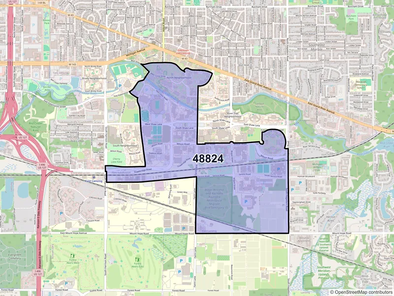 Map of ZIP Code 48824 — East Lansing, MI