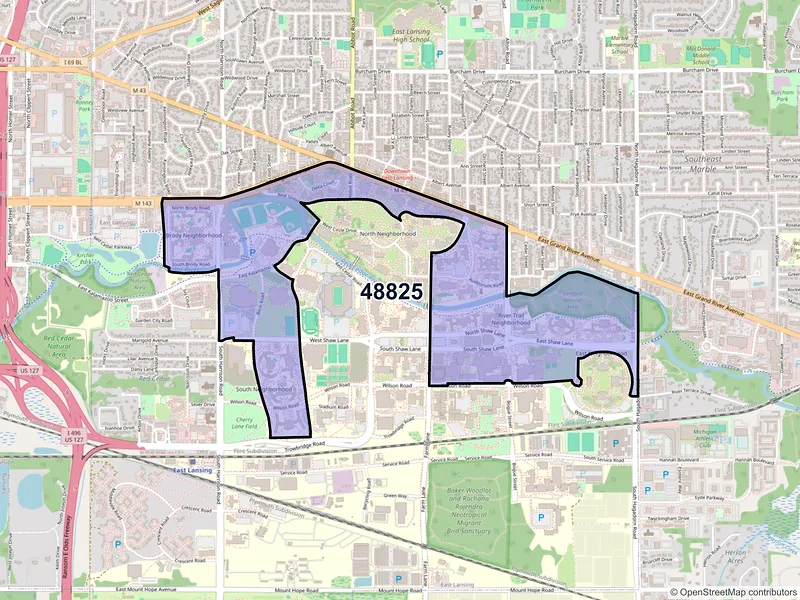 Map of ZIP Code 48825 — East Lansing, MI