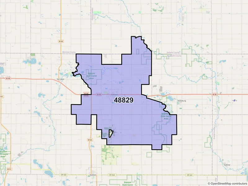 Map of ZIP Code 48829 — Edmore, MI