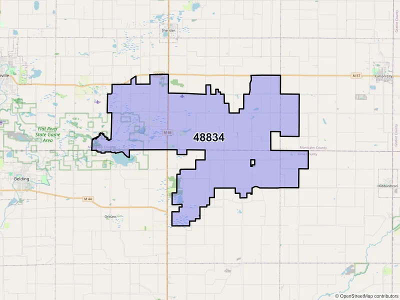 Map of ZIP Code 48834 — Fenwick, MI