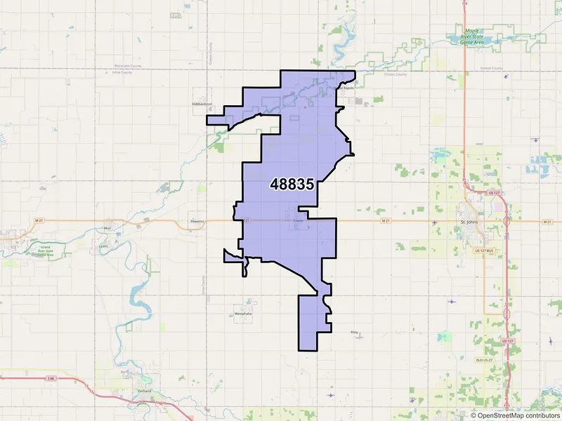 Map of ZIP Code 48835 — Fowler, MI
