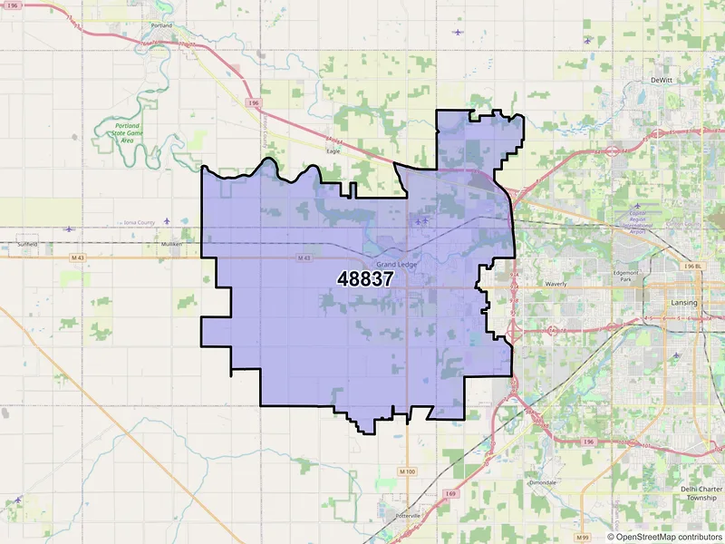 Map of Grand Ledge, Michigan and ZIP codes