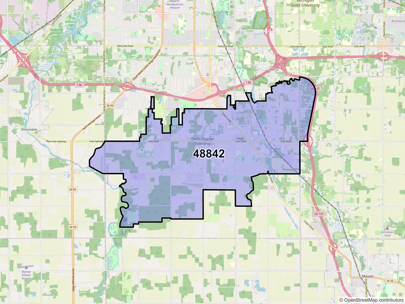 Map of ZIP Code 48842 — Holt, MI