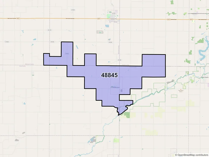 Map of ZIP Code 48845 — Hubbardston, MI