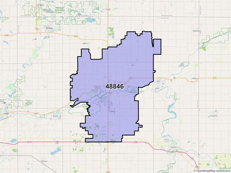 Map of ZIP Code 48846 — Ionia, MI