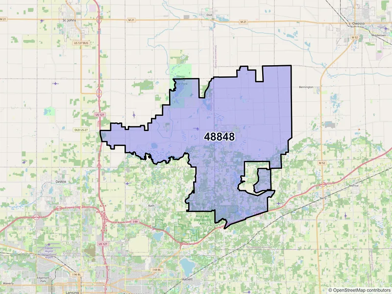 Map of ZIP Code 48848 — Laingsburg, MI
