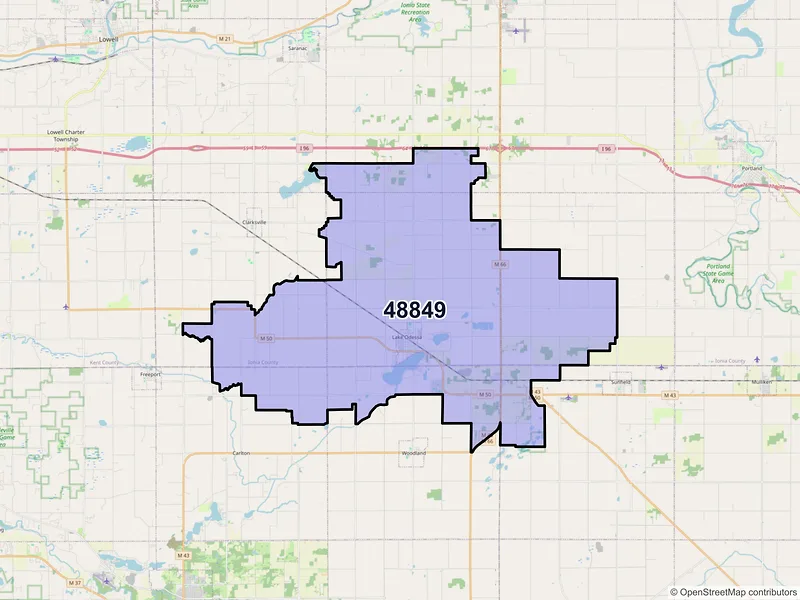 Map of ZIP Code 48849 — Lake Odessa, MI
