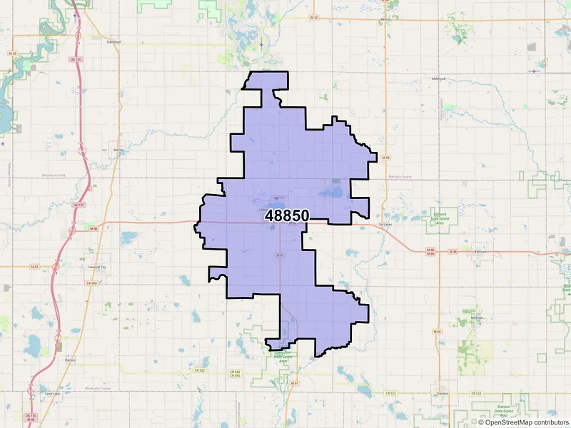 Map of ZIP Code 48850 — Lakeview, MI