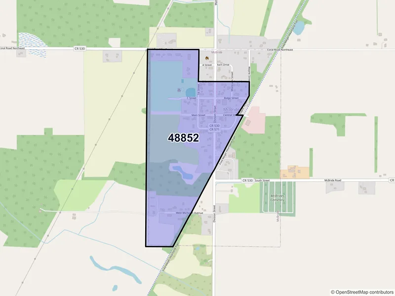 Map of Mcbrides, Michigan and ZIP codes