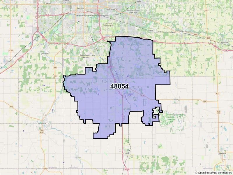 Map of Mason, Michigan and ZIP codes