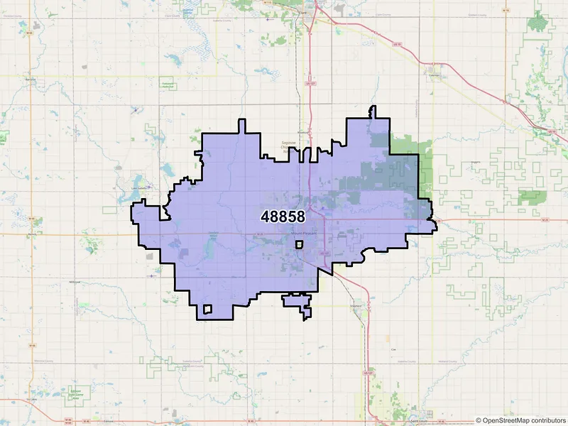 Map of ZIP Code 48858 — Mount Pleasant, MI