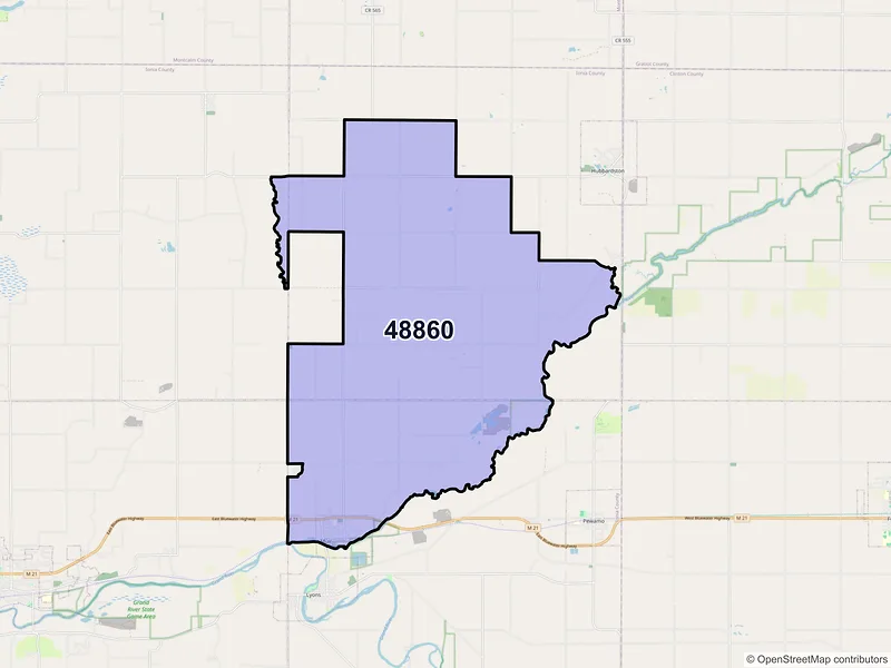 Map of Muir, Michigan and ZIP codes