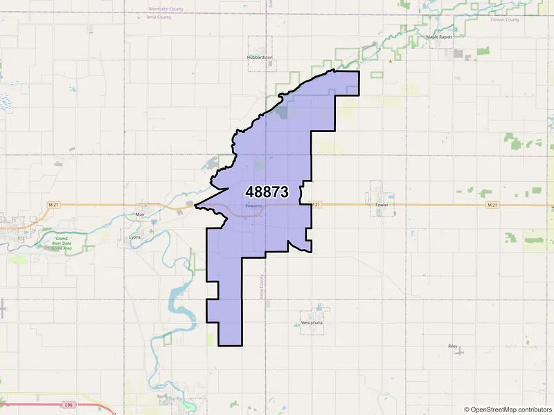 Map of Pewamo, Michigan and ZIP codes