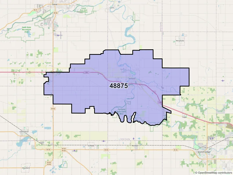 Map of ZIP Code 48875 — Portland, MI