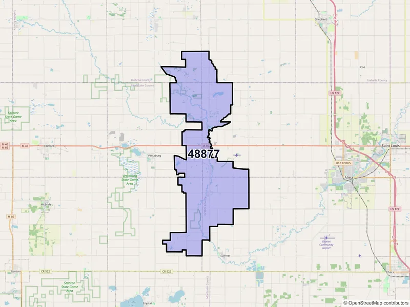 Map of ZIP Code 48877 — Riverdale, MI