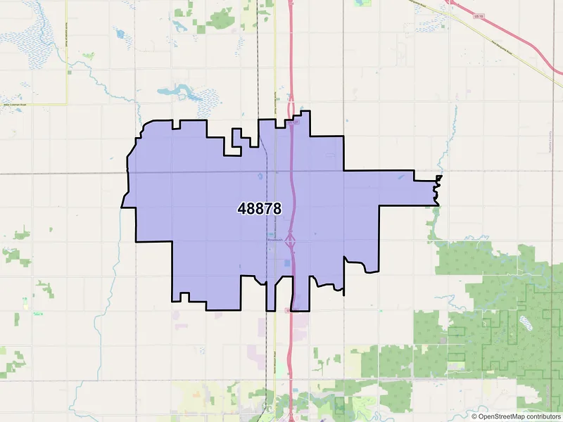 Map of ZIP Code 48878 — Rosebush, MI