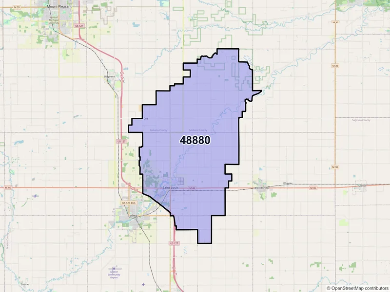 Map of ZIP Code 48880 — Saint Louis, MI
