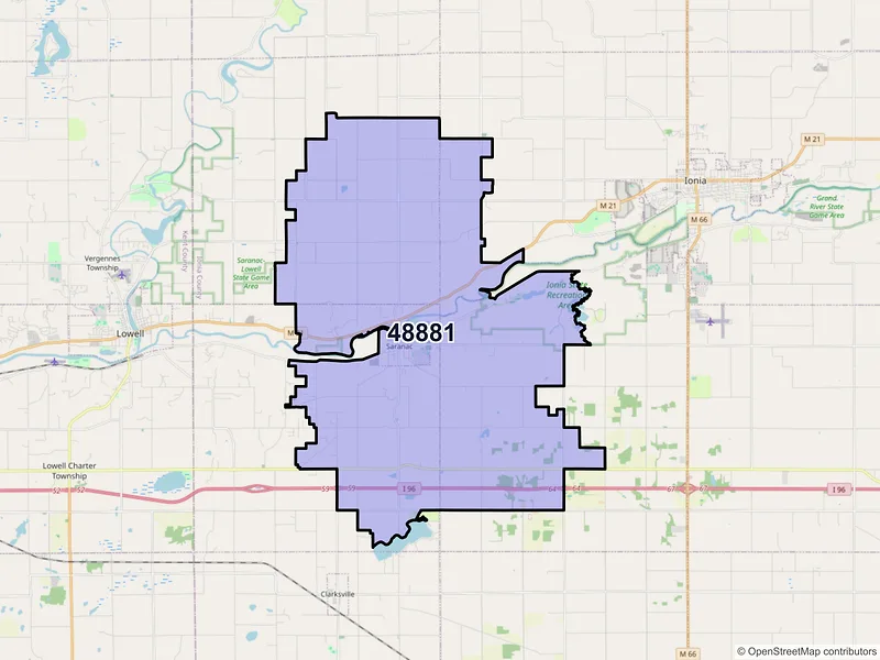 Map of ZIP Code 48881 — Saranac, MI